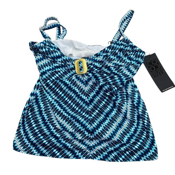 Coco Reef Swim Top Women 38D Blue White Gold Buckle Diamond Bra Stretch Tank NWT - Picture 1 of 7
